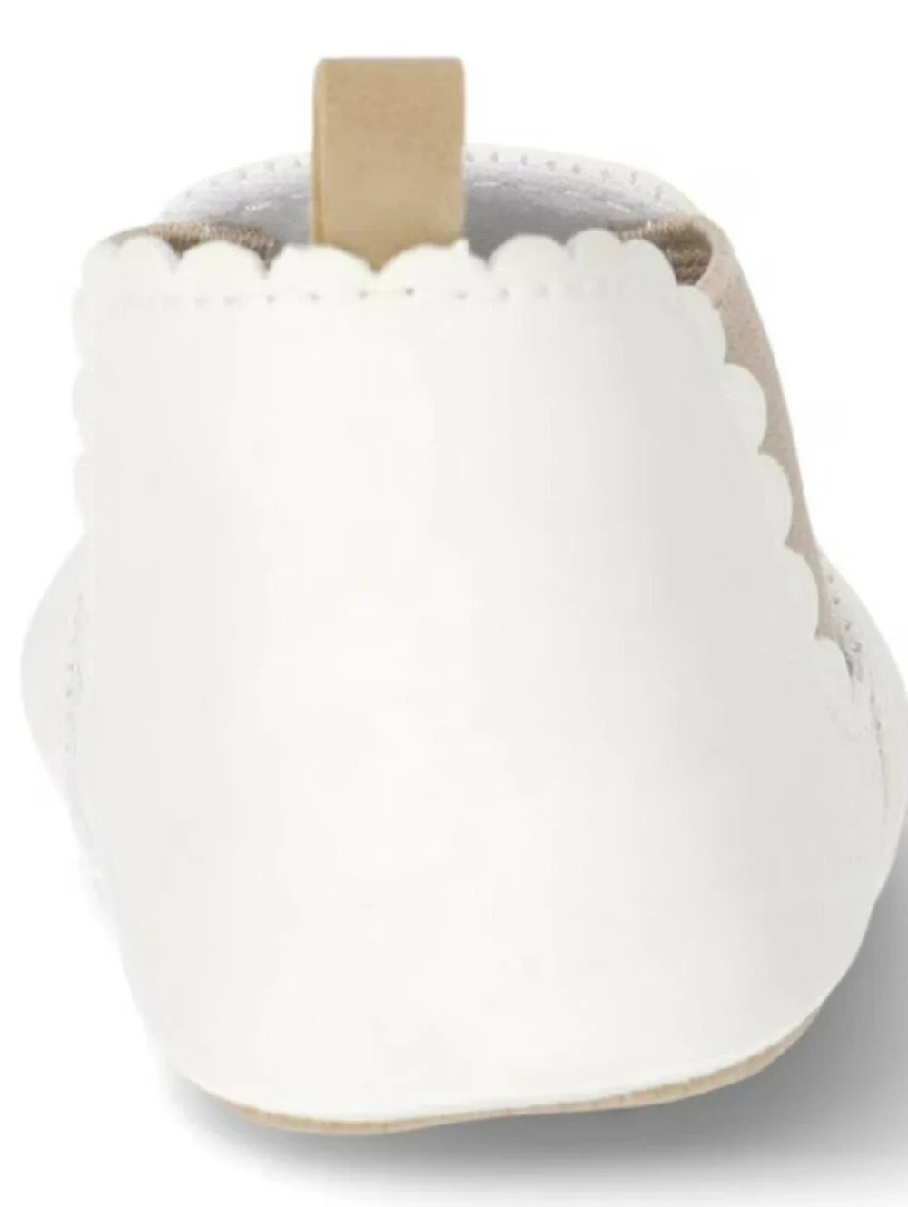 Baby Slip-On Scalloped Ankle Shoes in White and Tan3-6 Month
